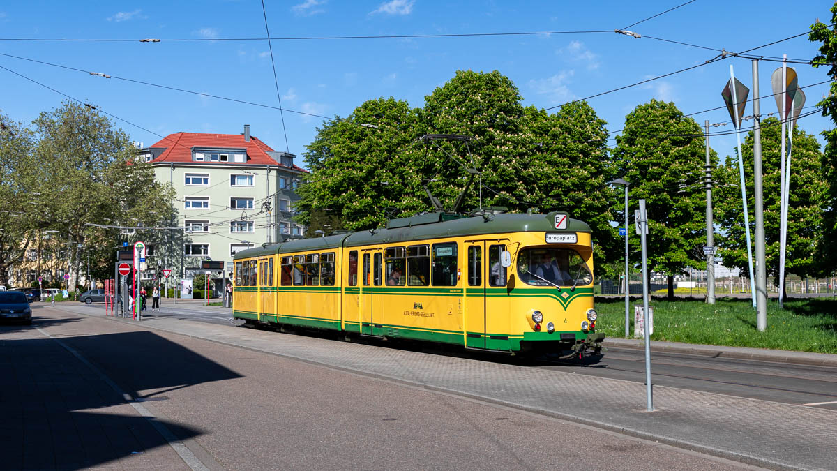 Straßenbahn Karlsruhe - AVG 4 (Typ GT8) bei Tivoli, Karlsruhe
