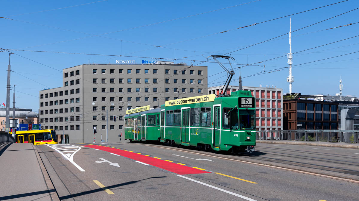 Straßenbahn Basel: BVB 495 in Basel, Münchensteinerbrücke
